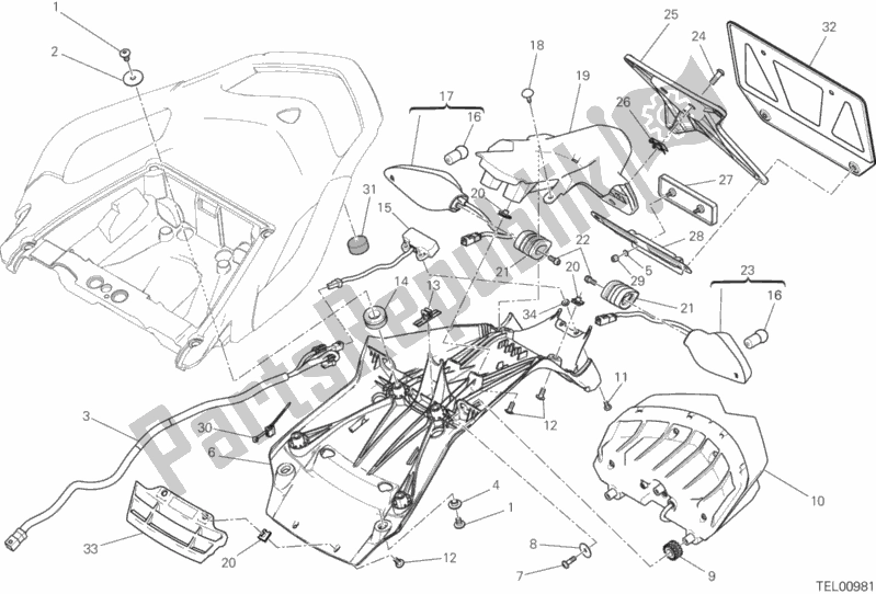Alle onderdelen voor de 27a - Kentekenplaathouder - Achterlicht van de Ducati Multistrada 1200 S Touring 2016